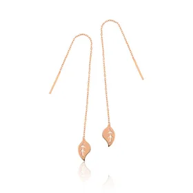 Rose Gold Plated Sterling Silver Chain Leaf Earrings for Women | Nature Inspired Jewelry - image 2 thumbnail