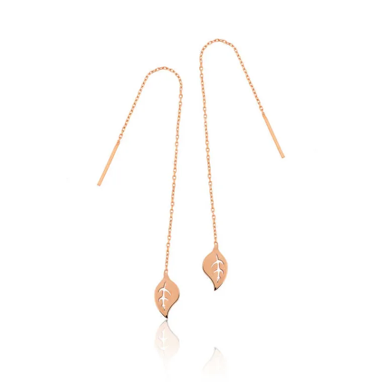 Rose Gold Plated Sterling Silver Chain Leaf Earrings for Women alternate view