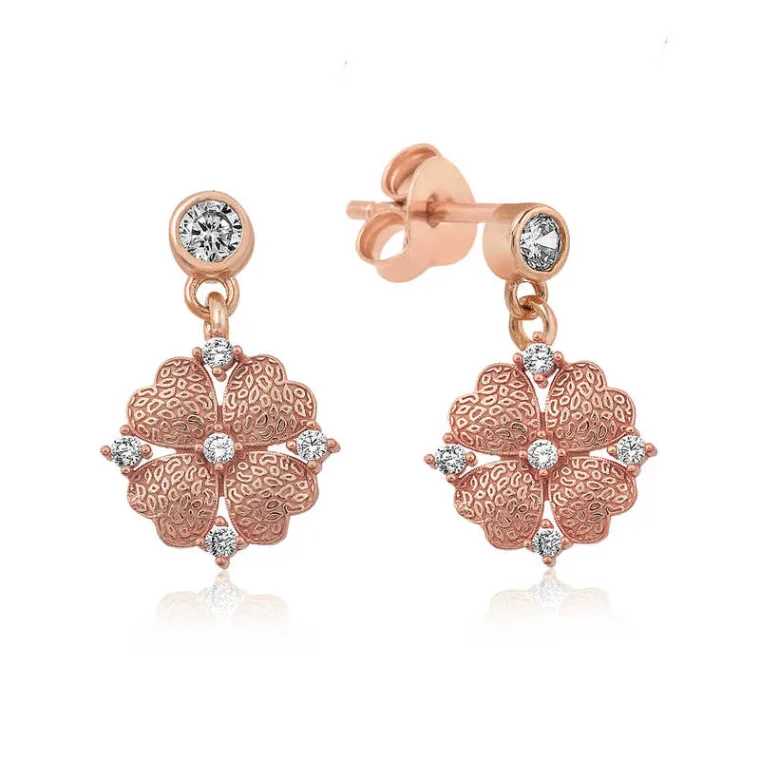 Rose Gold Plated Sterling Silver Heart Petal Flower Earrings for Women alternate view