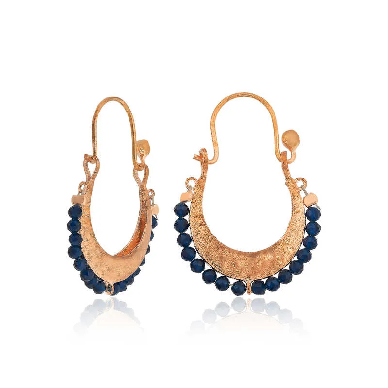 Rose Gold Plated Sterling Silver Bohemian Drop Earrings with Midnight Blue Zircon Stones | Vintage Statement Jewelry - image 2