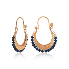 Rose Gold Plated Sterling Silver Bohemian Drop Earrings with Midnight Blue Zircon Stones | Vintage Statement Jewelry - image 2 thumbnail