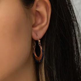 Rose Gold Plated Sterling Silver Bohemian Drop Earrings with Midnight Blue Zircon Stones | Vintage Statement Jewelry - image 3 thumbnail