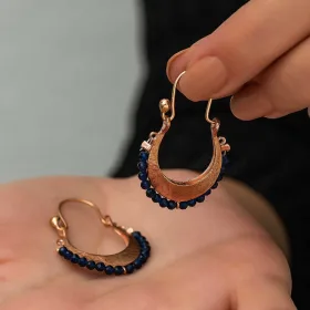 Rose Gold Plated Sterling Silver Bohemian Drop Earrings with Midnight Blue Zircon Stones | Vintage Statement Jewelry - image 4 thumbnail