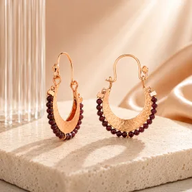 Rose Gold Plated Sterling Silver Boho Drop Earrings with Burgundy Stones for Women | Vintage Style Jewelry thumbnail