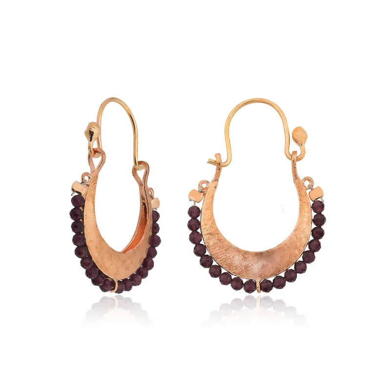 Rose Gold Plated Sterling Silver Boho Drop Earrings with Burgundy Stones for Women | Vintage Style Jewelry - image 2