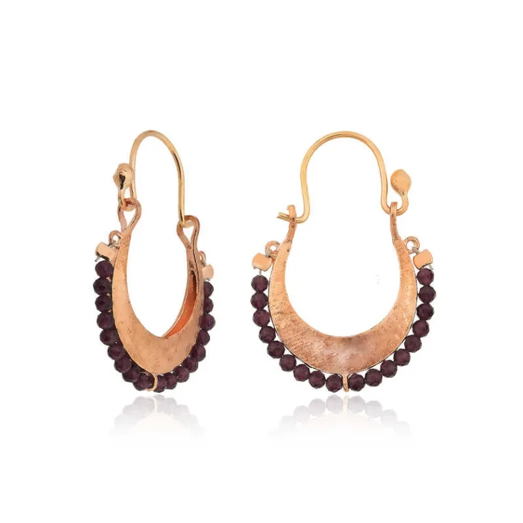 Rose Gold Plated Sterling Silver Boho Drop Earrings with Burgundy Stones for Women alternate view