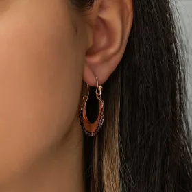 Rose Gold Plated Sterling Silver Boho Drop Earrings with Burgundy Stones for Women | Vintage Style Jewelry - image 3 thumbnail