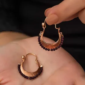 Rose Gold Plated Sterling Silver Boho Drop Earrings with Burgundy Stones for Women | Vintage Style Jewelry - image 4 thumbnail