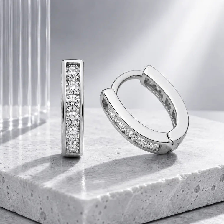 Sterling Silver White Zircon Stud Earrings for Women