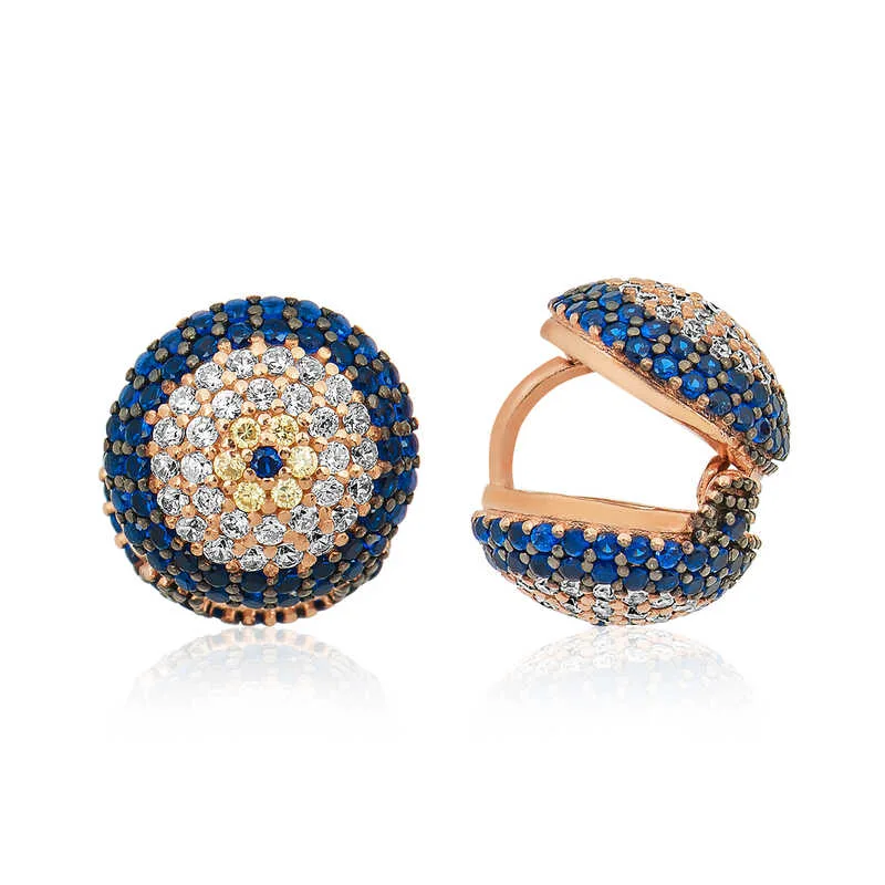 Rose Gold Plated Sterling Silver Double-Sided Evil Eye Earrings for Women | Zircon Stone Protection Jewelry - image 2