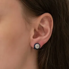 Rose Gold Plated Sterling Silver Double-Sided Evil Eye Earrings for Women | Zircon Stone Protection Jewelry - image 3 thumbnail