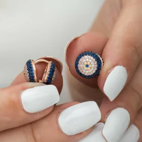 Rose Gold Plated Sterling Silver Double-Sided Evil Eye Earrings for Women | Zircon Stone Protection Jewelry - image 4 thumbnail