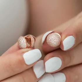 ​Rose Gold Plated Sterling Silver Double-Sided Zircon Ball Earrings for Women | Modern Statement Stud Earrings - image 4 thumbnail