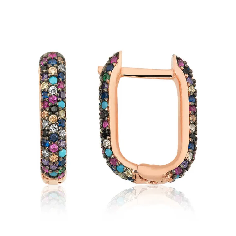 Rose Gold Plated Sterling Silver Double-Sided Mixed Stone J Hoop Earrings for Women alternate view