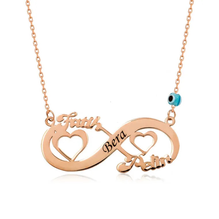 Personalized Sterling Silver Rose Gold Plated Heart Infinity Name Necklace for Women – Custom Love Pendant