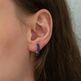Rose Gold Plated Sterling Silver Double-Sided Navy Blue Stone J Hoop Earrings for Women - image 3 thumbnail