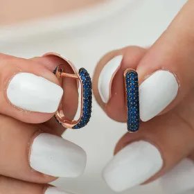 Rose Gold Plated Sterling Silver Double-Sided Navy Blue Stone J Hoop Earrings for Women - image 4 thumbnail