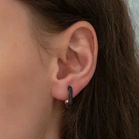 Rose Gold Plated Sterling Silver Double-Sided Black Stone J Hoop Earrings for Women - image 3 thumbnail