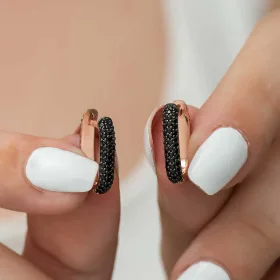 Rose Gold Plated Sterling Silver Double-Sided Black Stone J Hoop Earrings for Women - image 4 thumbnail