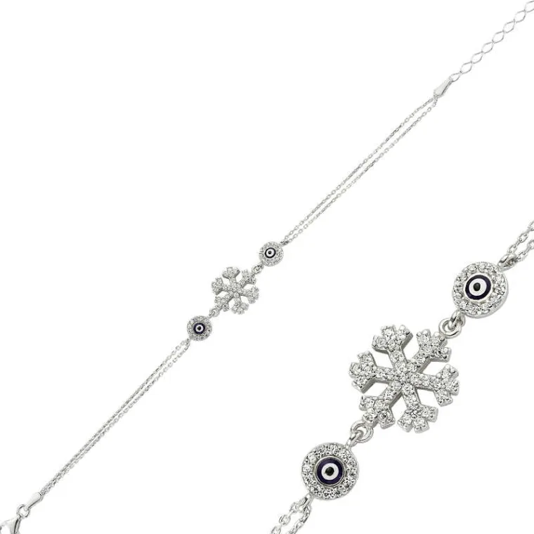 Elegant 925 Sterling Silver Snowflake Evil Eye Bracelet for Women