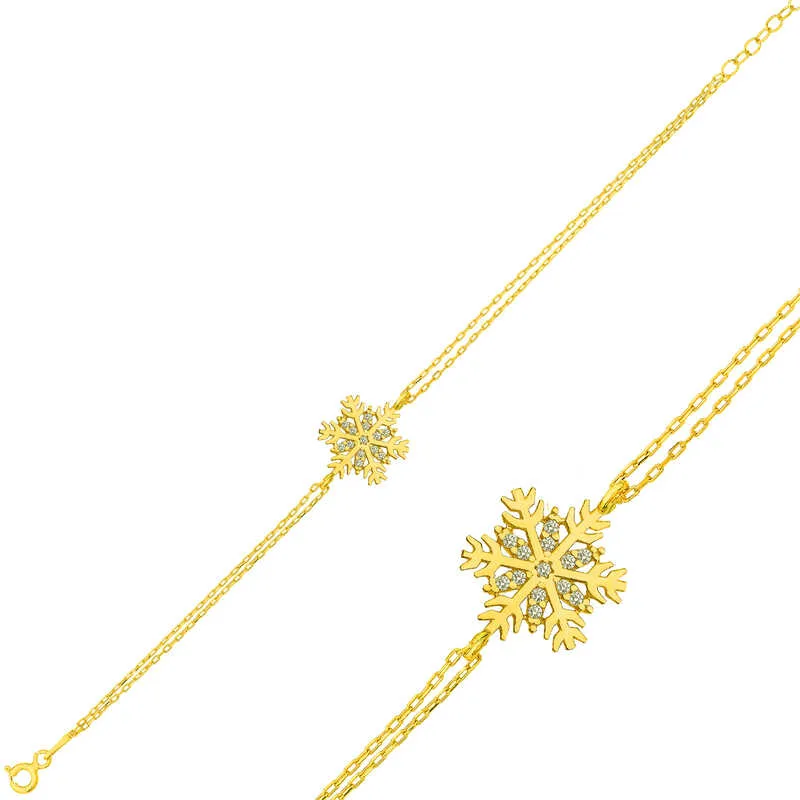 Elegant Rose Gold Plated 925 Sterling Silver Snowflake Bracelet for Women | Minimalist Winter Inspired Jewelry by Silverelle