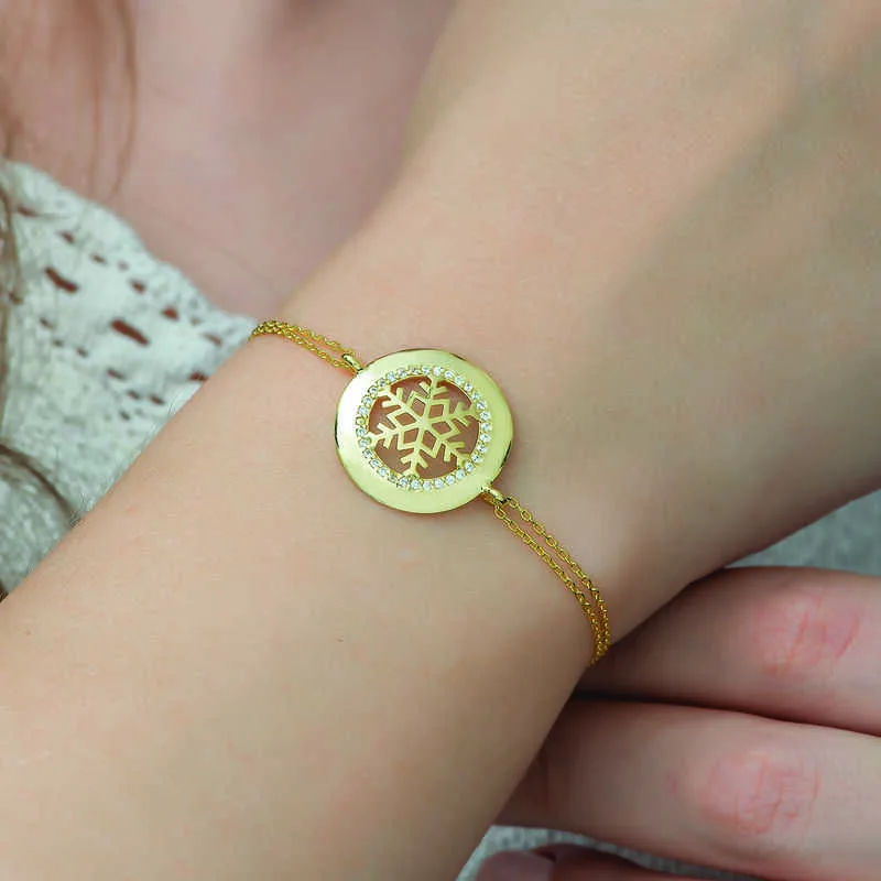 Gold Plated Sterling Silver Snowflake Bracelet for Women | Elegant Winter Inspired Jewelry - image 2