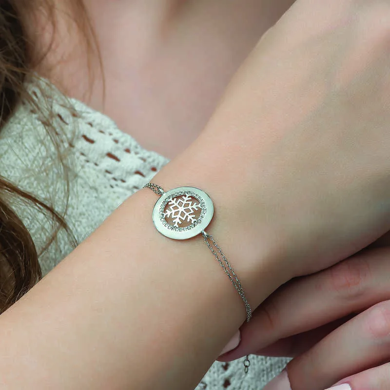 Sterling Silver Snowflake Bracelet for Women | Rhodium Plated Winter Inspired Jewelry - image 2