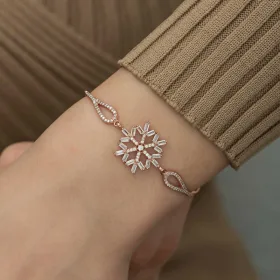 Rose Gold Plated Sterling Silver Snowflake Bracelet for Women with Baguette Zircon Stones - image 3 thumbnail