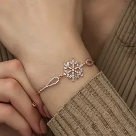 Rose Gold Plated Sterling Silver Snowflake Bracelet for Women with Baguette Zircon Stones - image 4 thumbnail