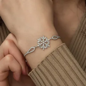Silverelle Sterling Silver Baguette Stone Snowflake Bracelet for Women - image 2 thumbnail