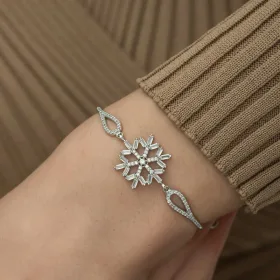 Silverelle Sterling Silver Baguette Stone Snowflake Bracelet for Women - image 3 thumbnail