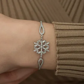 Silverelle Sterling Silver Baguette Stone Snowflake Bracelet for Women - image 4 thumbnail