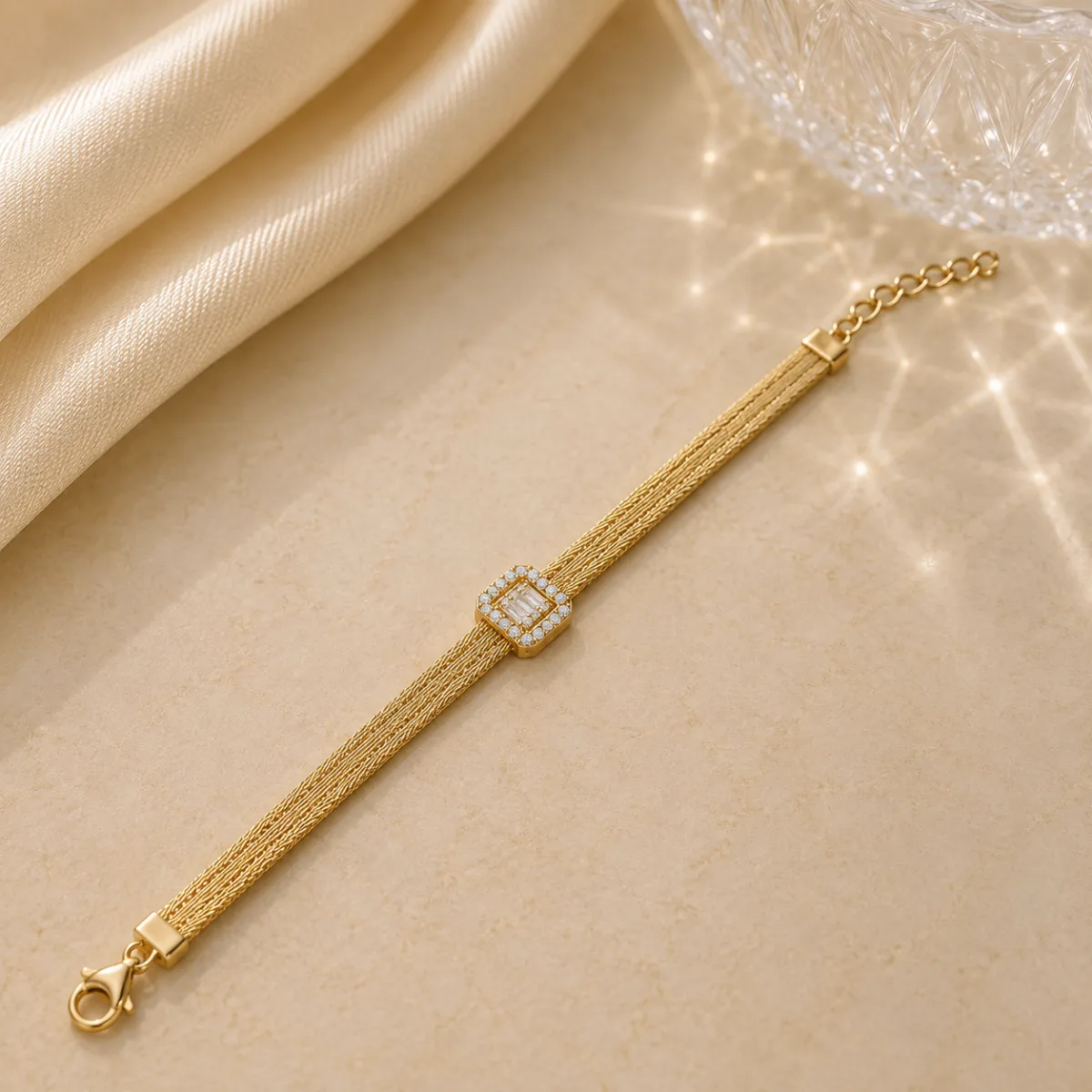 Luxury Gold Plated 925 Sterling Silver Baguette Stone Trabzon Hasır Bracelet for Women | Handmade Ottoman Heritage Woven Jewelry by Silverelle