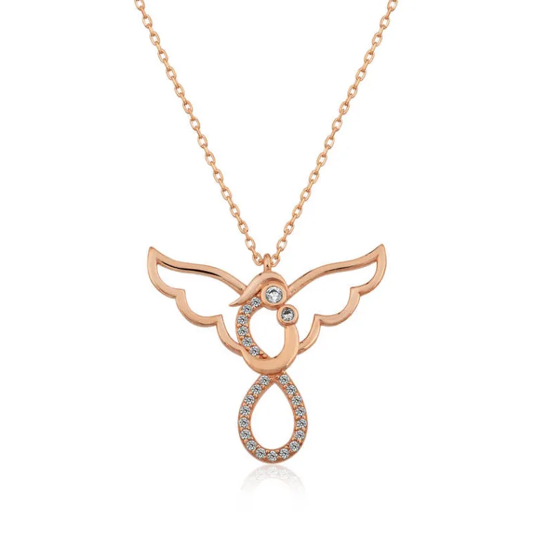 Rose Gold Plated Sterling Silver Angel Mother and Child Necklace for Women with Zircon Stones