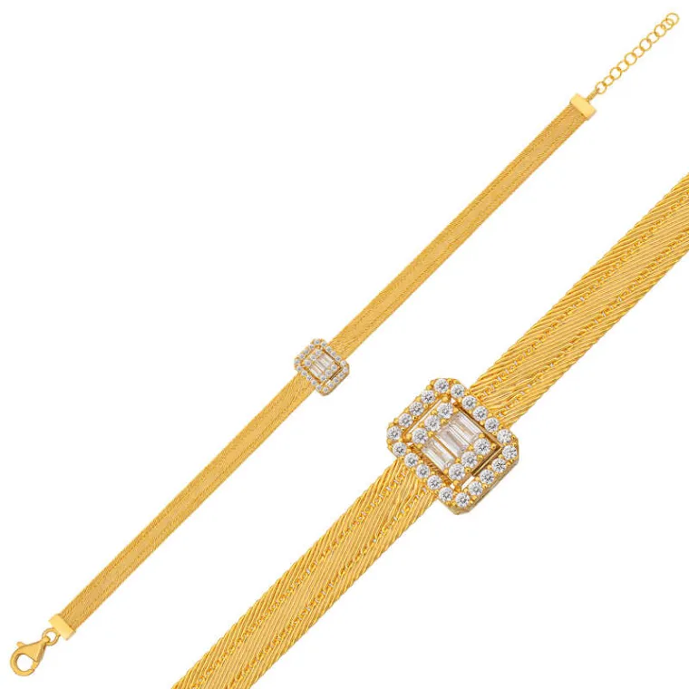 Luxury Gold Plated 925 Sterling Silver Baguette Stone Trabzon Hasır Bracelet for Women alternate view