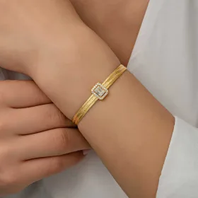 Luxury Gold Plated 925 Sterling Silver Baguette Stone Trabzon Hasır Bracelet for Women | Handmade Ottoman Heritage Woven Jewelry by Silverelle - image 3 thumbnail