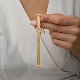 Luxury Gold Plated 925 Sterling Silver Baguette Stone Trabzon Hasır Bracelet for Women | Handmade Ottoman Heritage Woven Jewelry by Silverelle - image 4 thumbnail