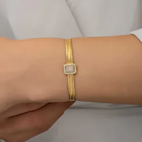 Luxury Gold Plated 925 Sterling Silver Baguette Stone Trabzon Hasır Bracelet for Women | Handmade Ottoman Heritage Woven Jewelry by Silverelle - image 5 thumbnail