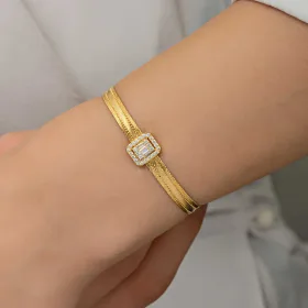 Luxury Gold Plated 925 Sterling Silver Baguette Stone Trabzon Hasır Bracelet for Women | Handmade Ottoman Heritage Woven Jewelry by Silverelle - image 6 thumbnail