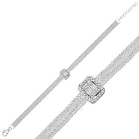 Luxury 925 Sterling Silver Baget Stone Trabzon Hasır Bracelet for Women | Handmade Rhodium Plated Ottoman Heritage Jewelry by Silverelle - image 2 thumbnail