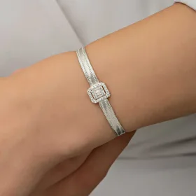 Luxury 925 Sterling Silver Baget Stone Trabzon Hasır Bracelet for Women | Handmade Rhodium Plated Ottoman Heritage Jewelry by Silverelle - image 3 thumbnail