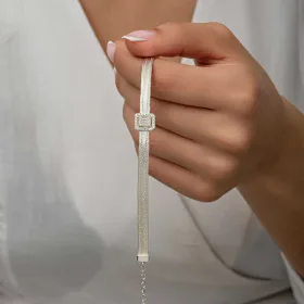 Luxury 925 Sterling Silver Baget Stone Trabzon Hasır Bracelet for Women | Handmade Rhodium Plated Ottoman Heritage Jewelry by Silverelle - image 5 thumbnail