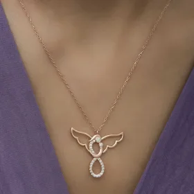 Rose Gold Plated Sterling Silver Angel Mother and Child Necklace for Women with Zircon Stones - image 2 thumbnail