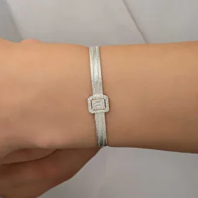 Luxury 925 Sterling Silver Baget Stone Trabzon Hasır Bracelet for Women | Handmade Rhodium Plated Ottoman Heritage Jewelry by Silverelle - image 6 thumbnail