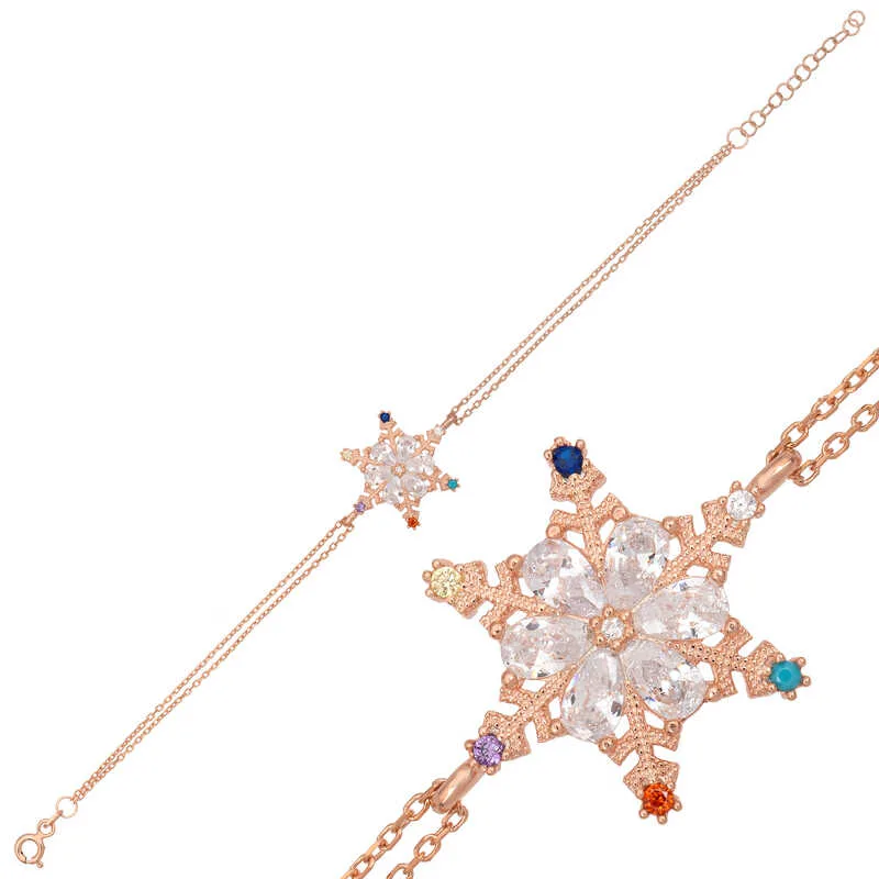 Rose Gold Plated Sterling Silver Colorful Snowflake Bracelet for Women