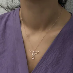 Rose Gold Plated Sterling Silver Angel Mother and Child Necklace for Women with Zircon Stones - image 3 thumbnail