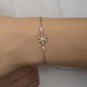 Rose Gold Plated Sterling Silver Snowflake Bracelet for Women – Elegant Winter Inspired Jewelry thumbnail