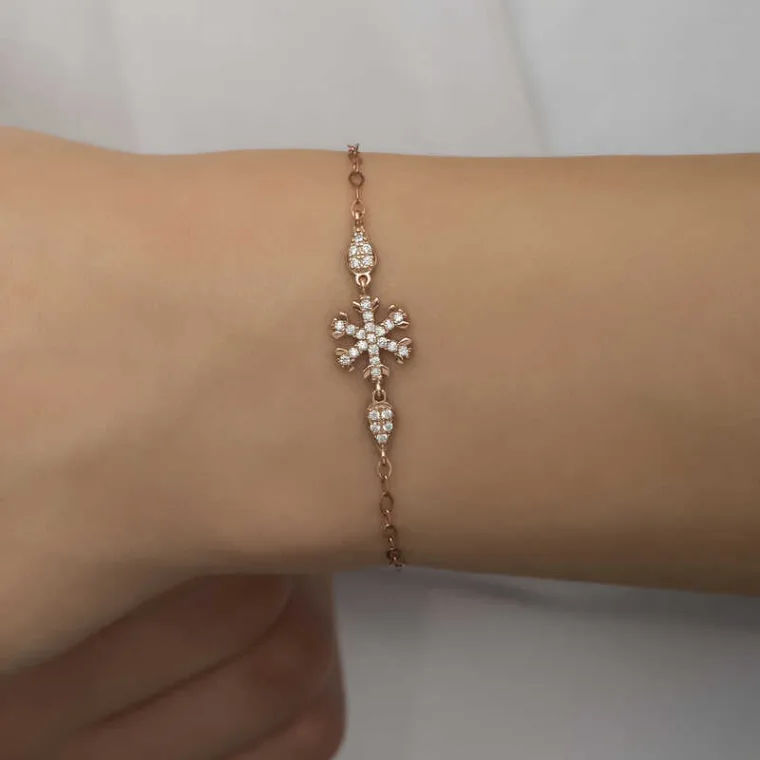 Rose Gold Plated Sterling Silver Snowflake Bracelet for Women – Elegant Winter Inspired Jewelry