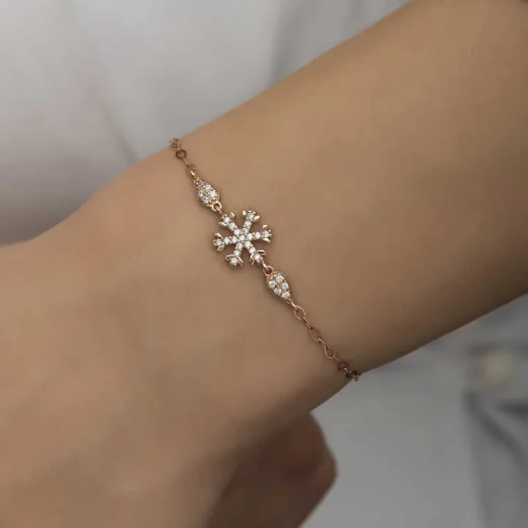 Rose Gold Plated Sterling Silver Snowflake Bracelet for Women – Elegant Winter Inspired Jewelry alternate view