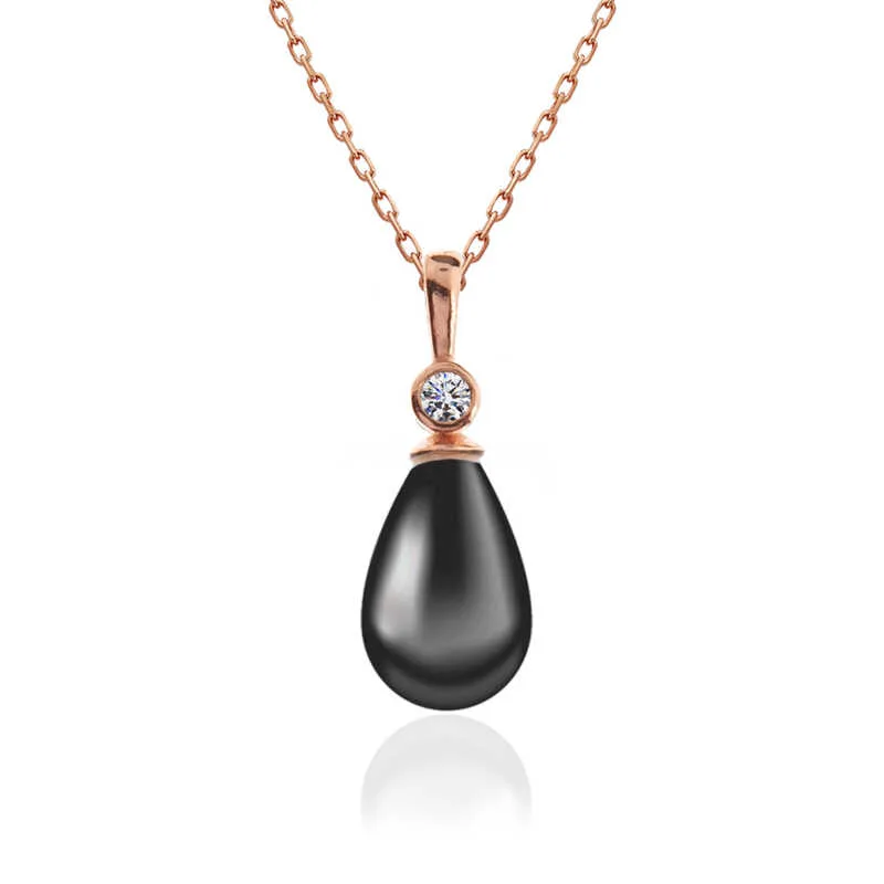 925 Sterling Silver Rose Gold Teardrop Pearl Women’s Necklace | Elegant Cultured Pearl Drop Pendant Jewelry
